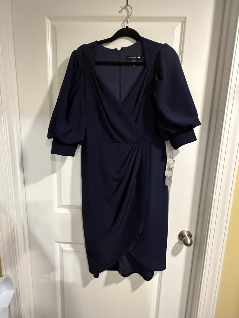 Elegant Navy Wrap-Style Women’s Dress by Aidan Mattox
